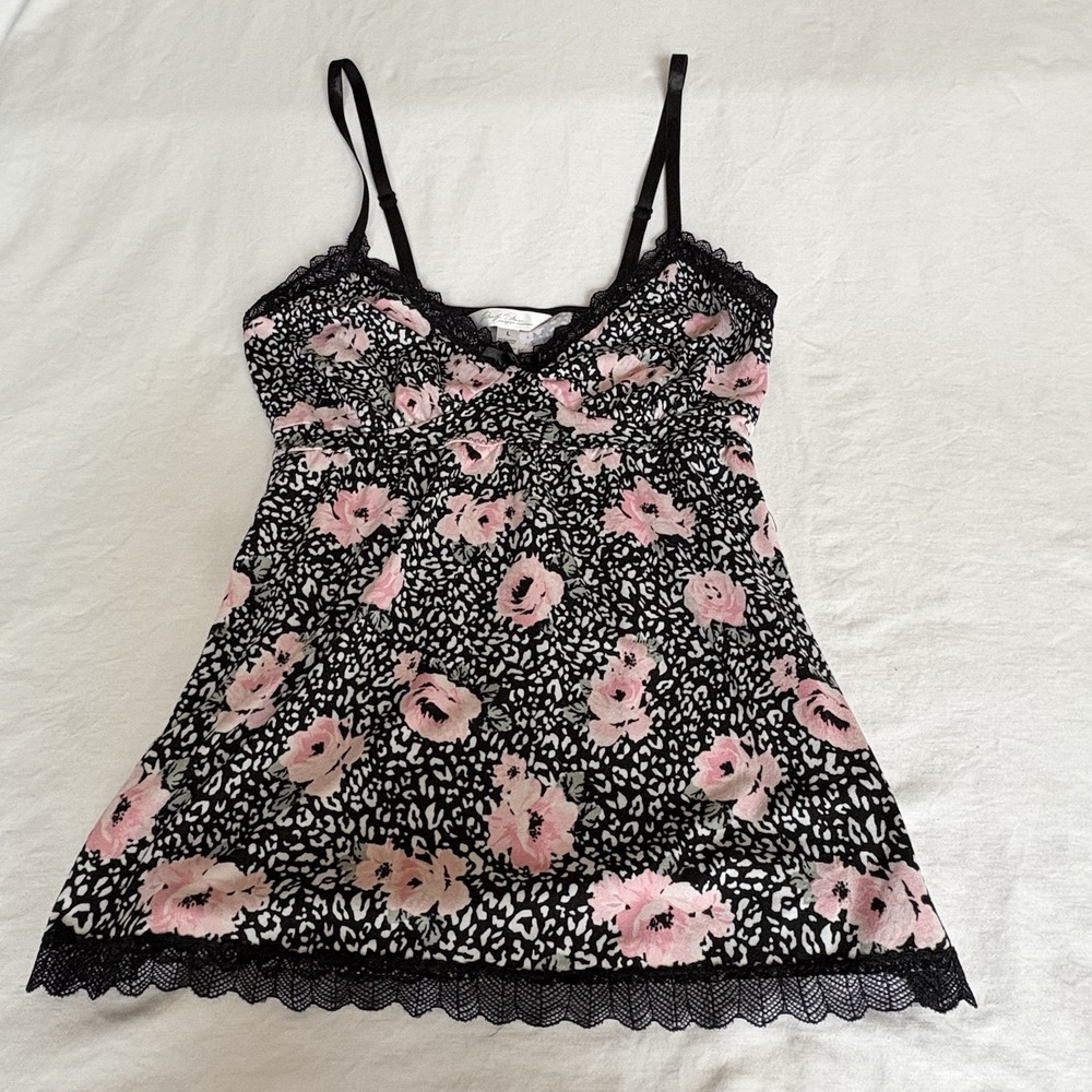 Marilyn Monroe Babydoll Cami Top Y2K Floral Lace Pink Black Size L